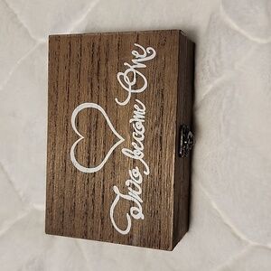 Wooden " Teo Become One" Wedding Ring Box